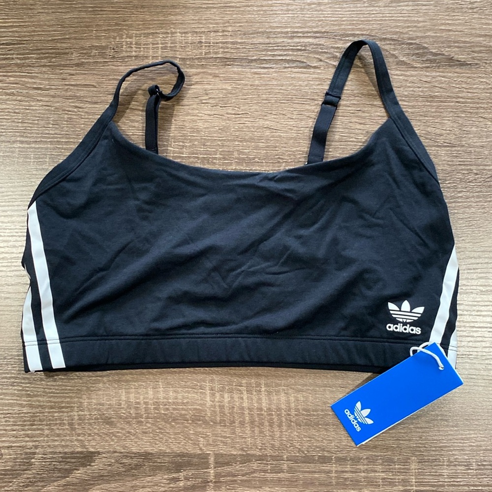NWT - Adidas Adicolor Classics Smart Cotton Scoop Bralette - Black - L, XL, XXL